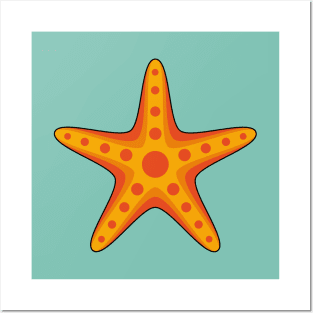 Cute Orange Starfish Cartoon Posters and Art